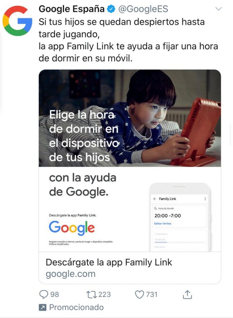 anucio patrocinado de Google en Twitter