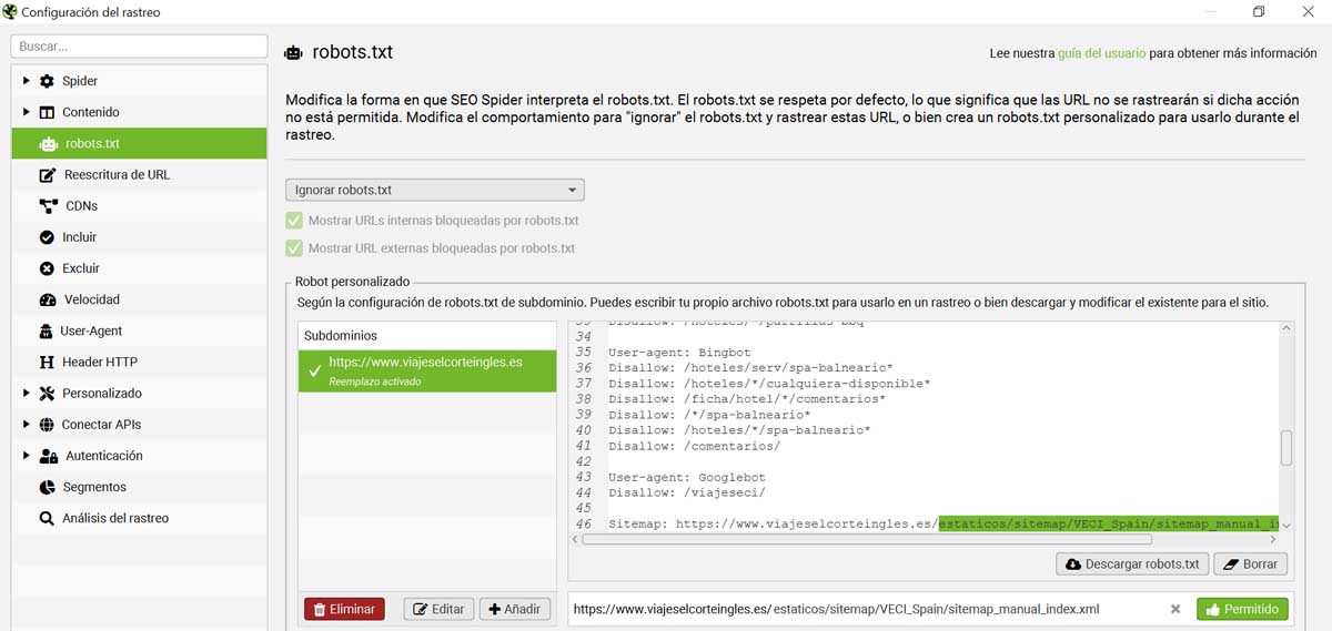 analisis screaming frog robots txt